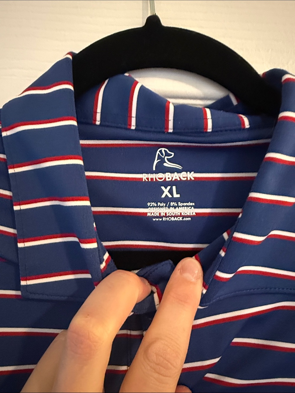 Rhoback Navy Polo with White and Red Stripes - Picture 2 of 11